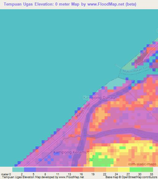 Tempuan Ugas,Brunei Elevation Map