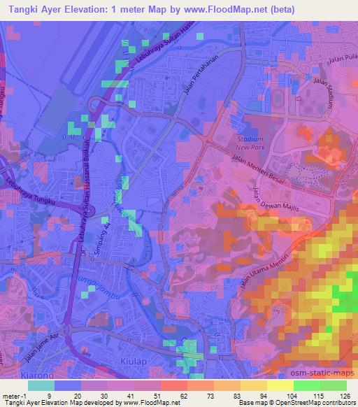 Tangki Ayer,Brunei Elevation Map