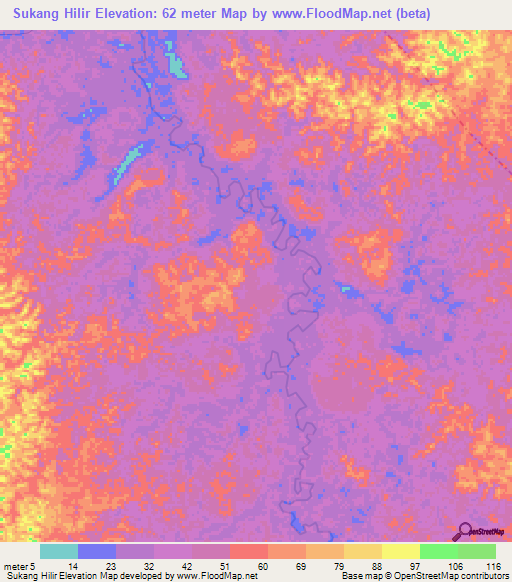 Sukang Hilir,Brunei Elevation Map