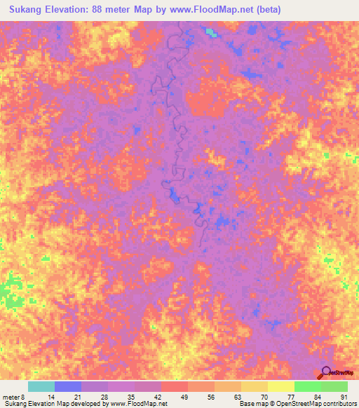 Sukang,Brunei Elevation Map