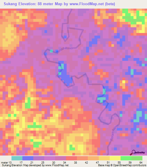Sukang,Brunei Elevation Map