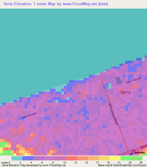 Seria,Brunei Elevation Map