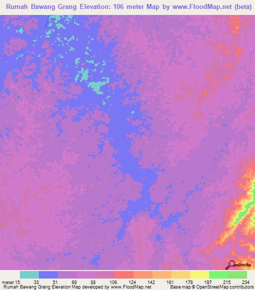 Rumah Bawang Grang,Brunei Elevation Map
