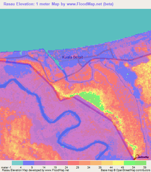 Rasau,Brunei Elevation Map