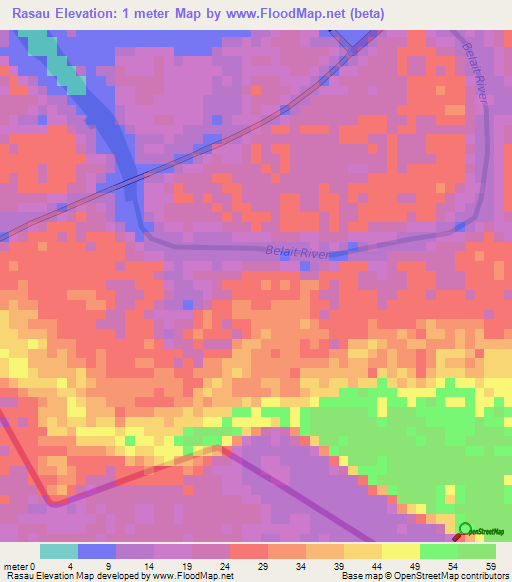 Rasau,Brunei Elevation Map