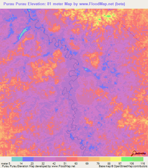 Purau Purau,Brunei Elevation Map