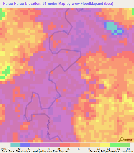 Purau Purau,Brunei Elevation Map