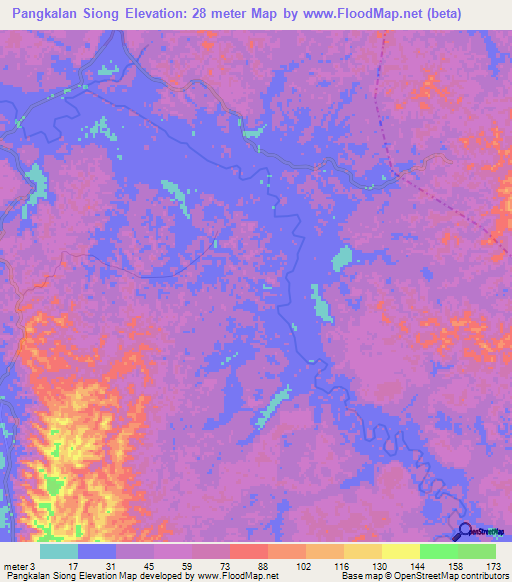 Pangkalan Siong,Brunei Elevation Map