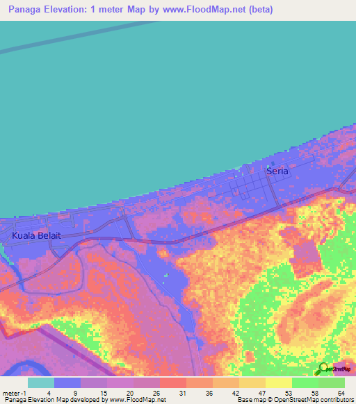 Panaga,Brunei Elevation Map
