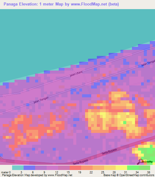 Panaga,Brunei Elevation Map