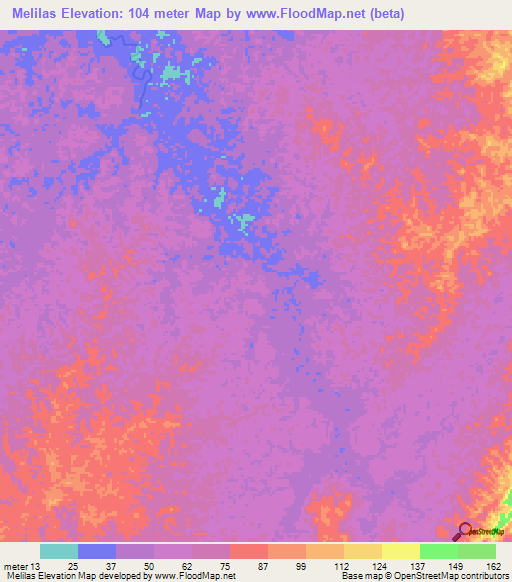 Melilas,Brunei Elevation Map
