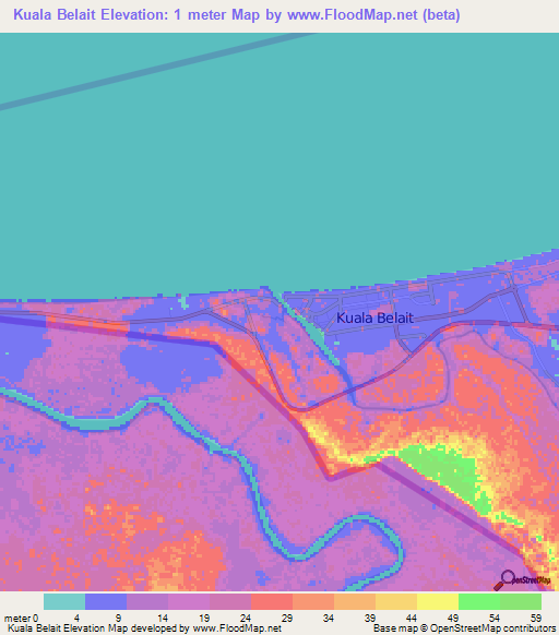 Kuala Belait,Brunei Elevation Map