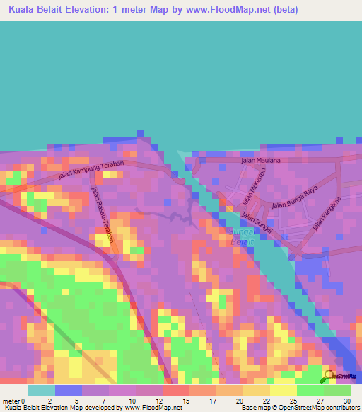 Kuala Belait,Brunei Elevation Map