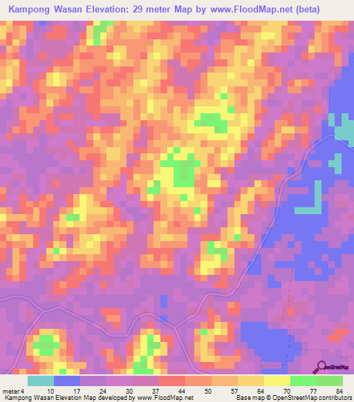Kampong Wasan,Brunei Elevation Map