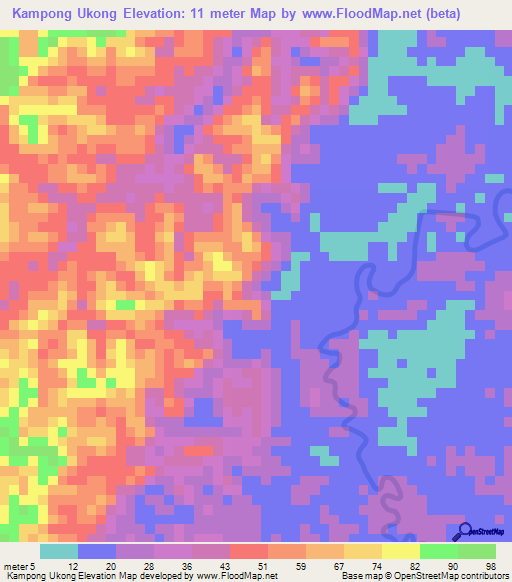 Kampong Ukong,Brunei Elevation Map
