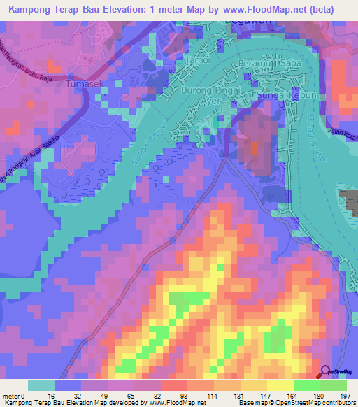 Kampong Terap Bau,Brunei Elevation Map