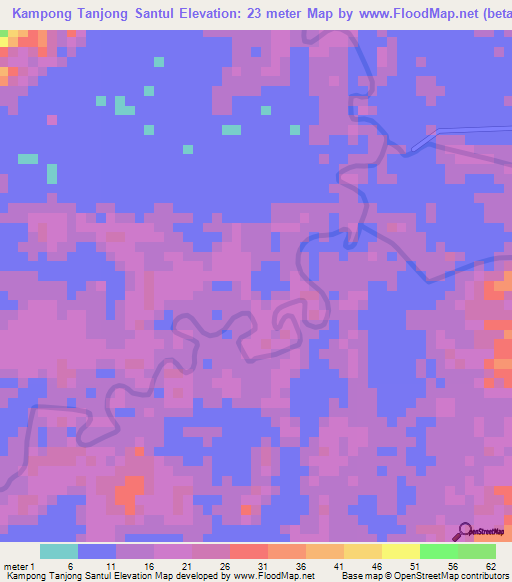 Kampong Tanjong Santul,Brunei Elevation Map