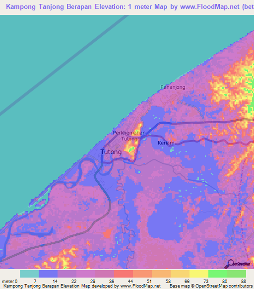 Kampong Tanjong Berapan,Brunei Elevation Map
