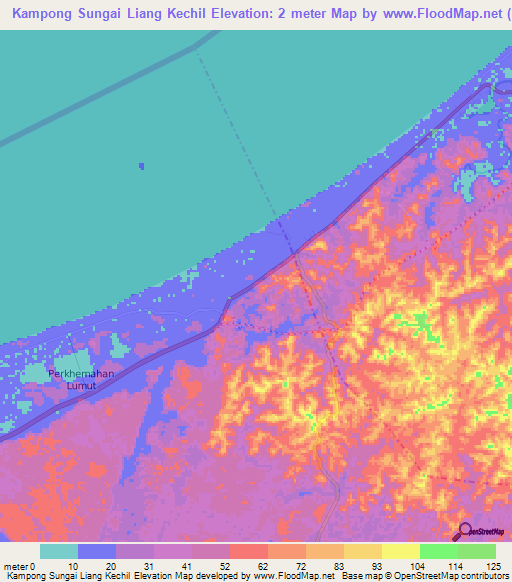 Kampong Sungai Liang Kechil,Brunei Elevation Map