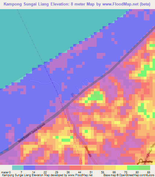 Kampong Sungai Liang,Brunei Elevation Map