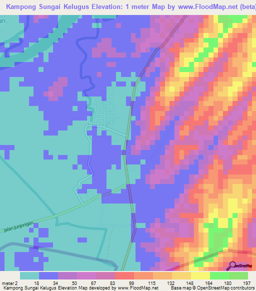 Kampong Sungai Kelugus,Brunei Elevation Map
