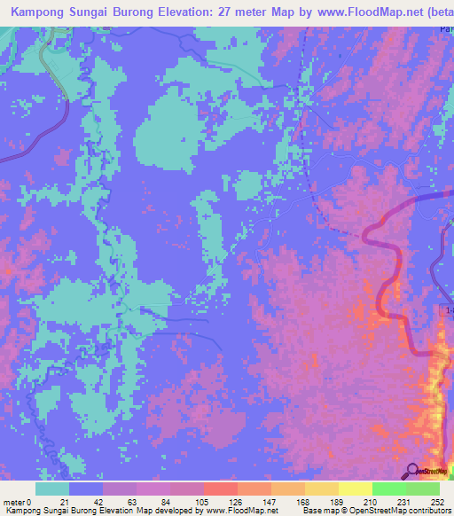Kampong Sungai Burong,Brunei Elevation Map