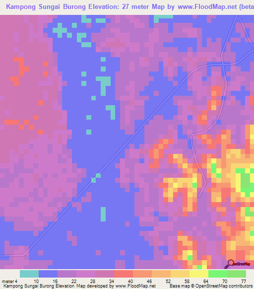 Kampong Sungai Burong,Brunei Elevation Map