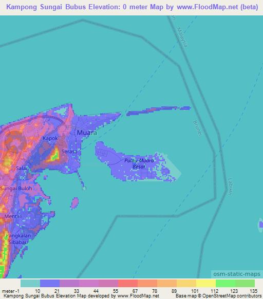 Kampong Sungai Bubus,Brunei Elevation Map