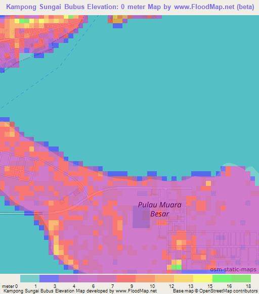 Kampong Sungai Bubus,Brunei Elevation Map