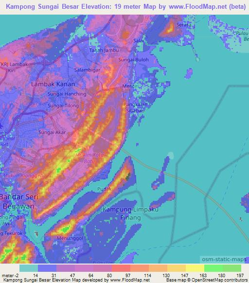 Kampong Sungai Besar,Brunei Elevation Map