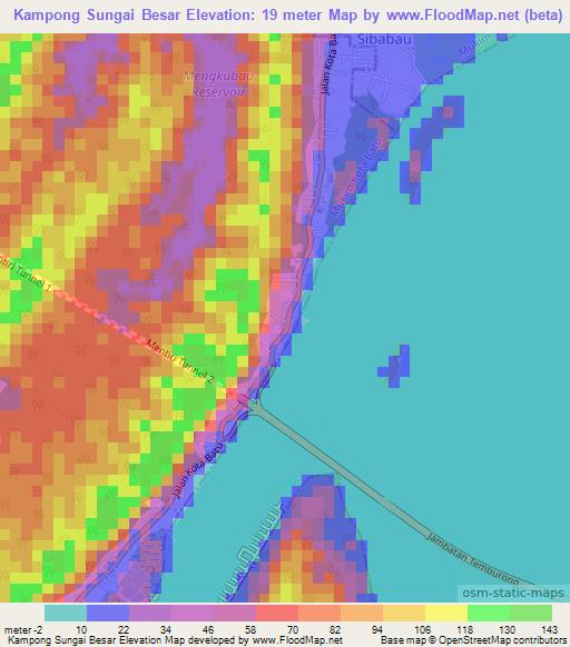 Kampong Sungai Besar,Brunei Elevation Map