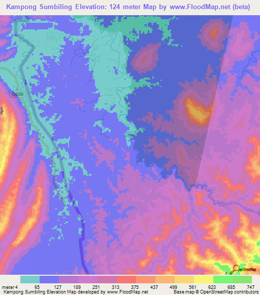 Kampong Sumbiling,Brunei Elevation Map