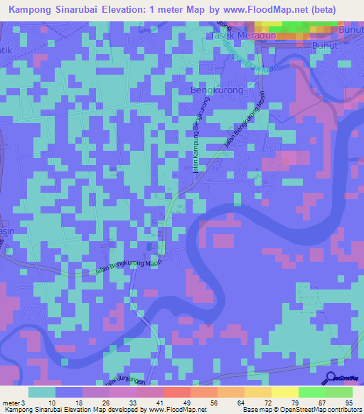 Kampong Sinarubai,Brunei Elevation Map