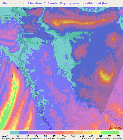 Kampong Sibut,Brunei Elevation Map