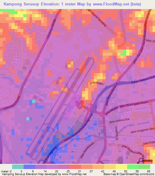 Kampong Serusup,Brunei Elevation Map