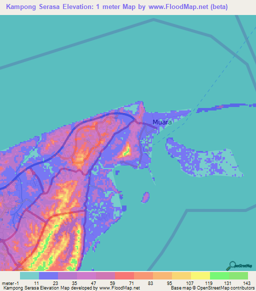 Kampong Serasa,Brunei Elevation Map