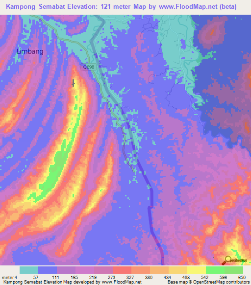 Kampong Semabat,Brunei Elevation Map