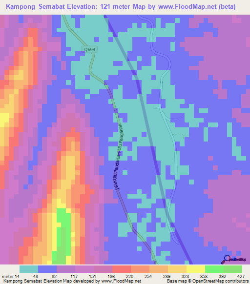 Kampong Semabat,Brunei Elevation Map