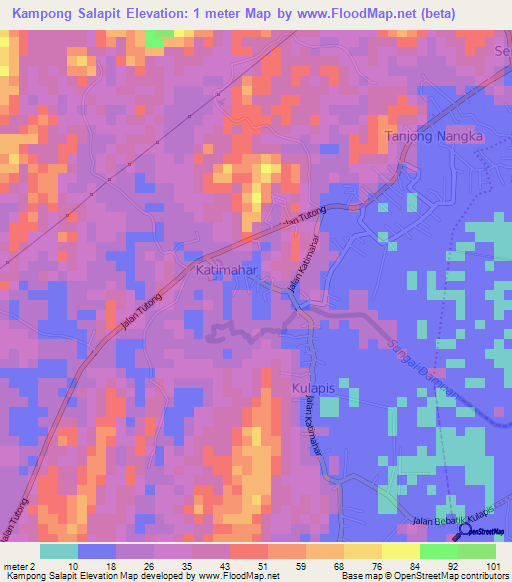 Kampong Salapit,Brunei Elevation Map
