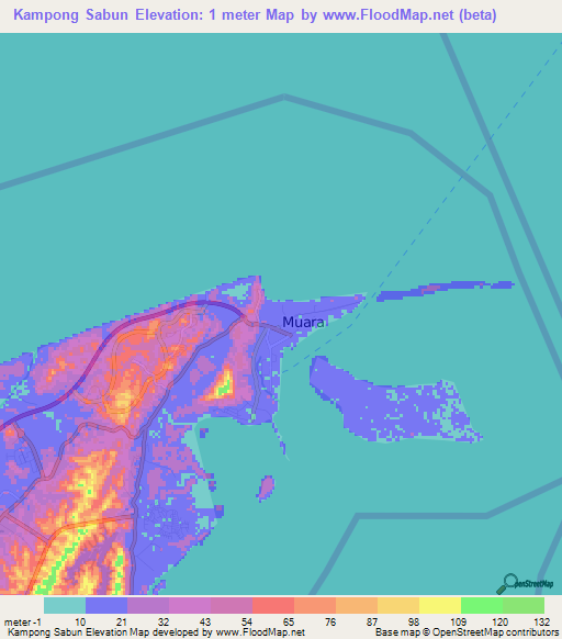 Kampong Sabun,Brunei Elevation Map