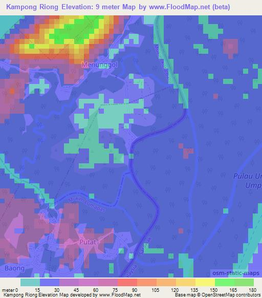 Kampong Riong,Brunei Elevation Map