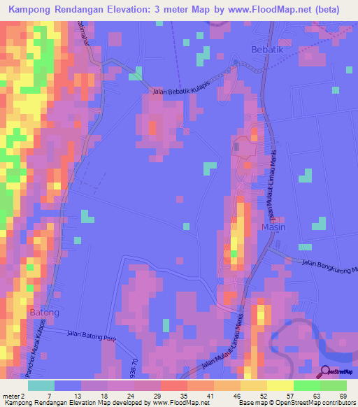 Kampong Rendangan,Brunei Elevation Map