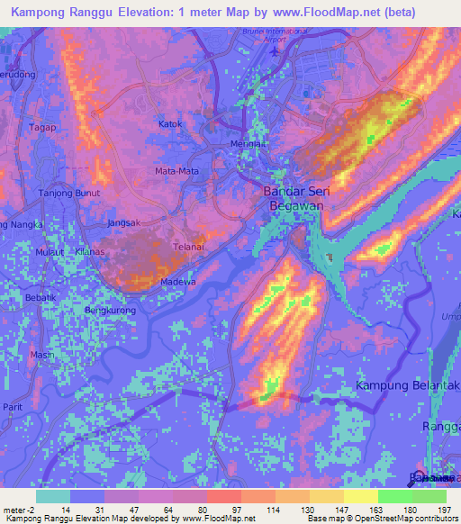 Kampong Ranggu,Brunei Elevation Map