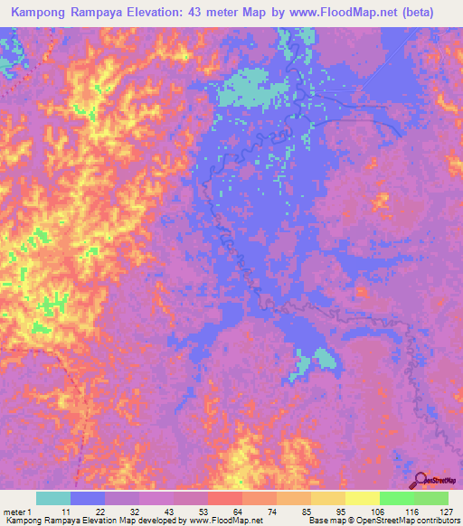 Kampong Rampaya,Brunei Elevation Map