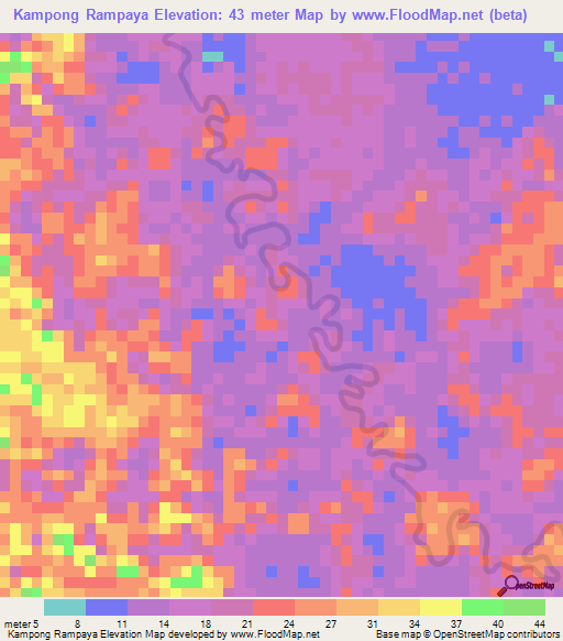 Kampong Rampaya,Brunei Elevation Map