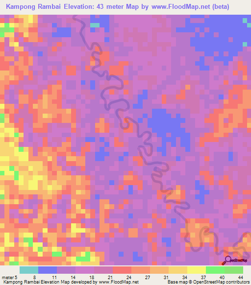 Kampong Rambai,Brunei Elevation Map