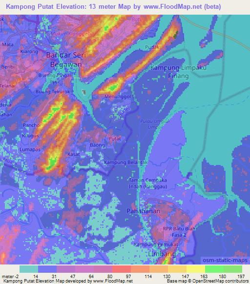 Kampong Putat,Brunei Elevation Map