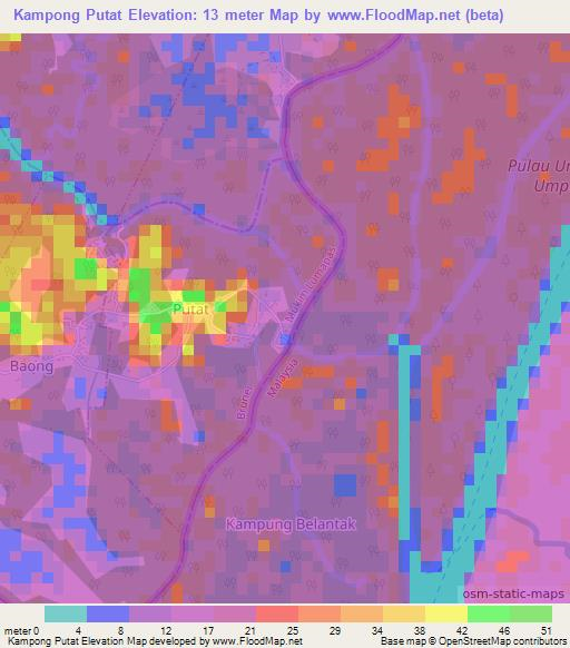 Kampong Putat,Brunei Elevation Map