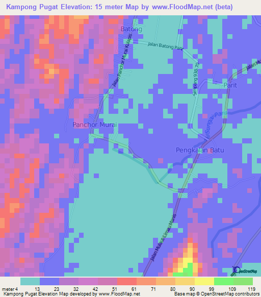 Kampong Pugat,Brunei Elevation Map