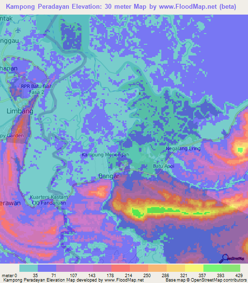 Kampong Peradayan,Brunei Elevation Map